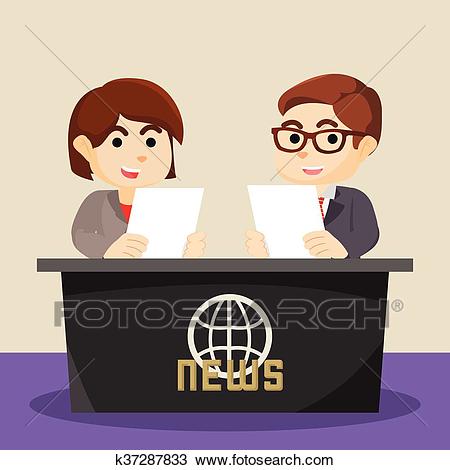 Boy and girl news anchor Clipart.