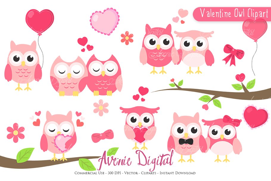 Valentine Owl Clipart.