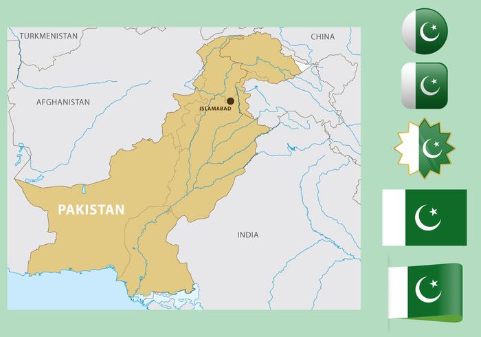 Pakistan Map And Flags.