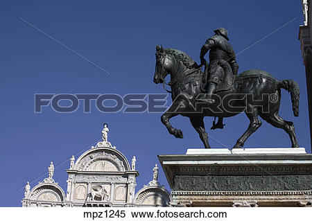 Stock Image of Colleoni equestrian monument in Campo San Giovanni.