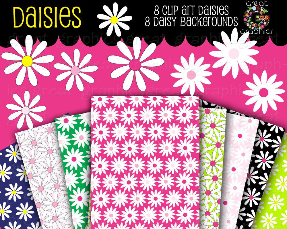 Daisy Digital Paper Flower Paper Daisy Digital Clip Art Printable.