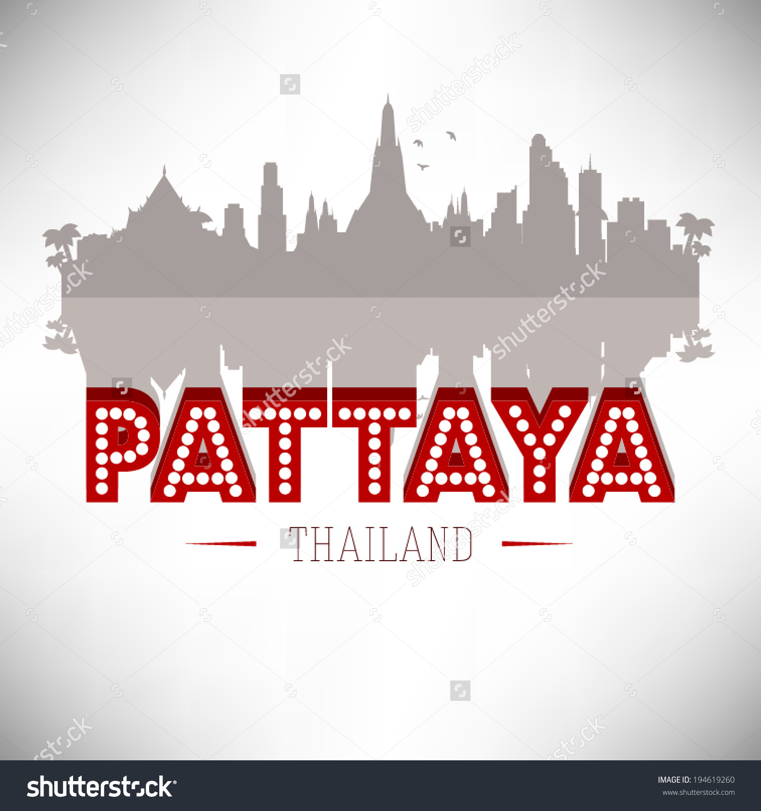 Pattaya Thailand Skyline Silhouette Vector Design Stock Vector.