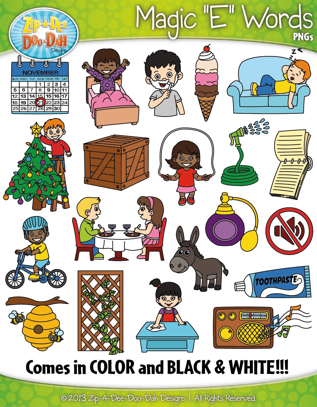 Magic E Phonics Words Clipart {Zip.