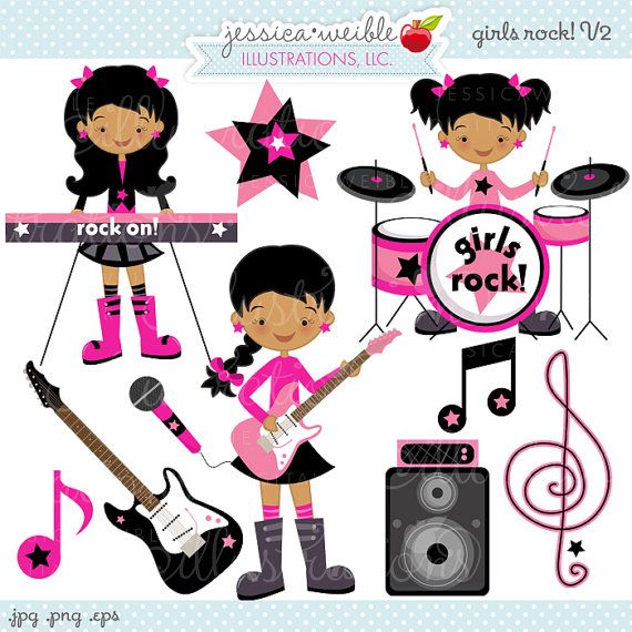 Dark Girls Rock Cute Digital Clipart.