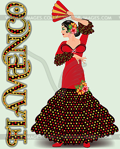 Flamenco. Spanish flamenco dancing girl with fan. vecto.