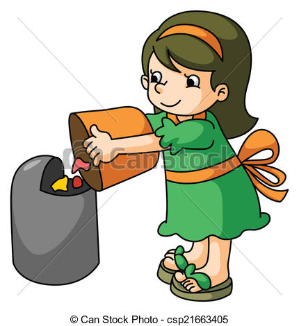 Girl Taking Out The Trash Clipart.