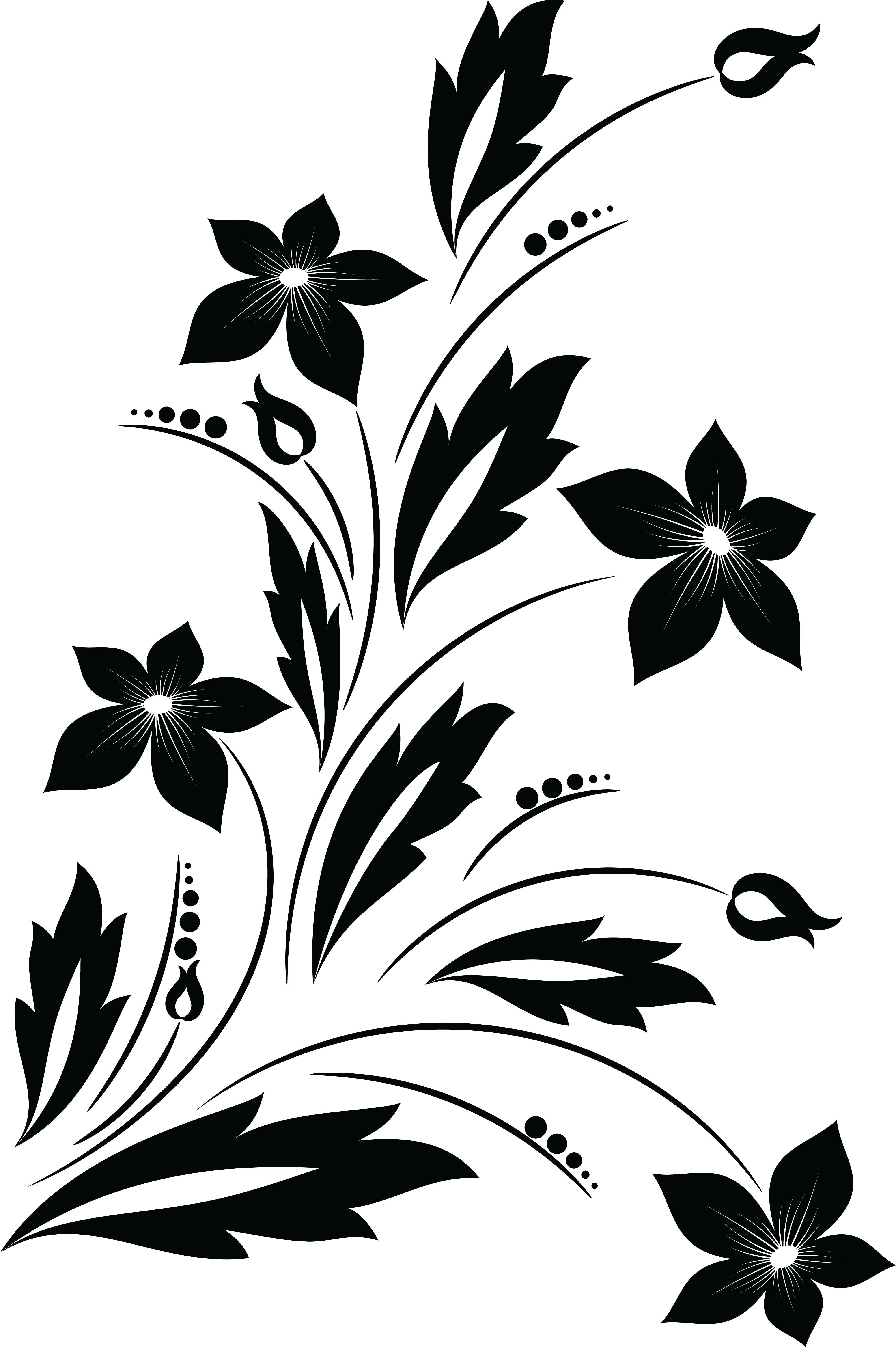 Free Clipart Of A Black And White Floral Vine Design Element.