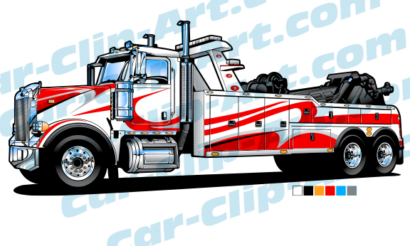 Big Rig Tow Truck Vector Clip Art.