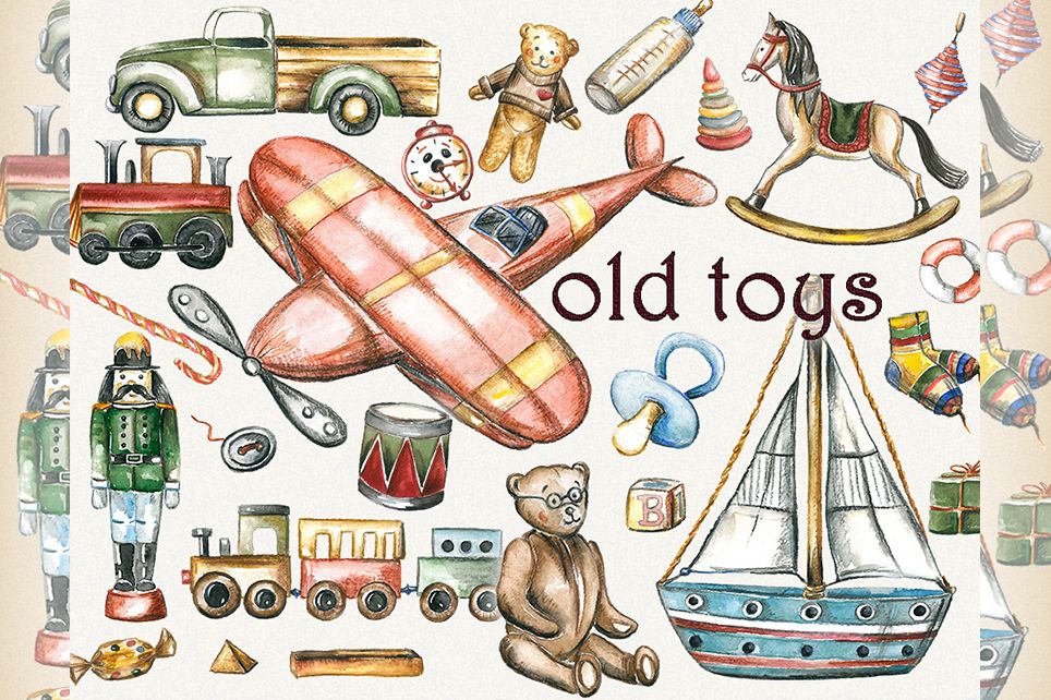 Toy clipart, toys clipart, old toys clipart, kids clipart.