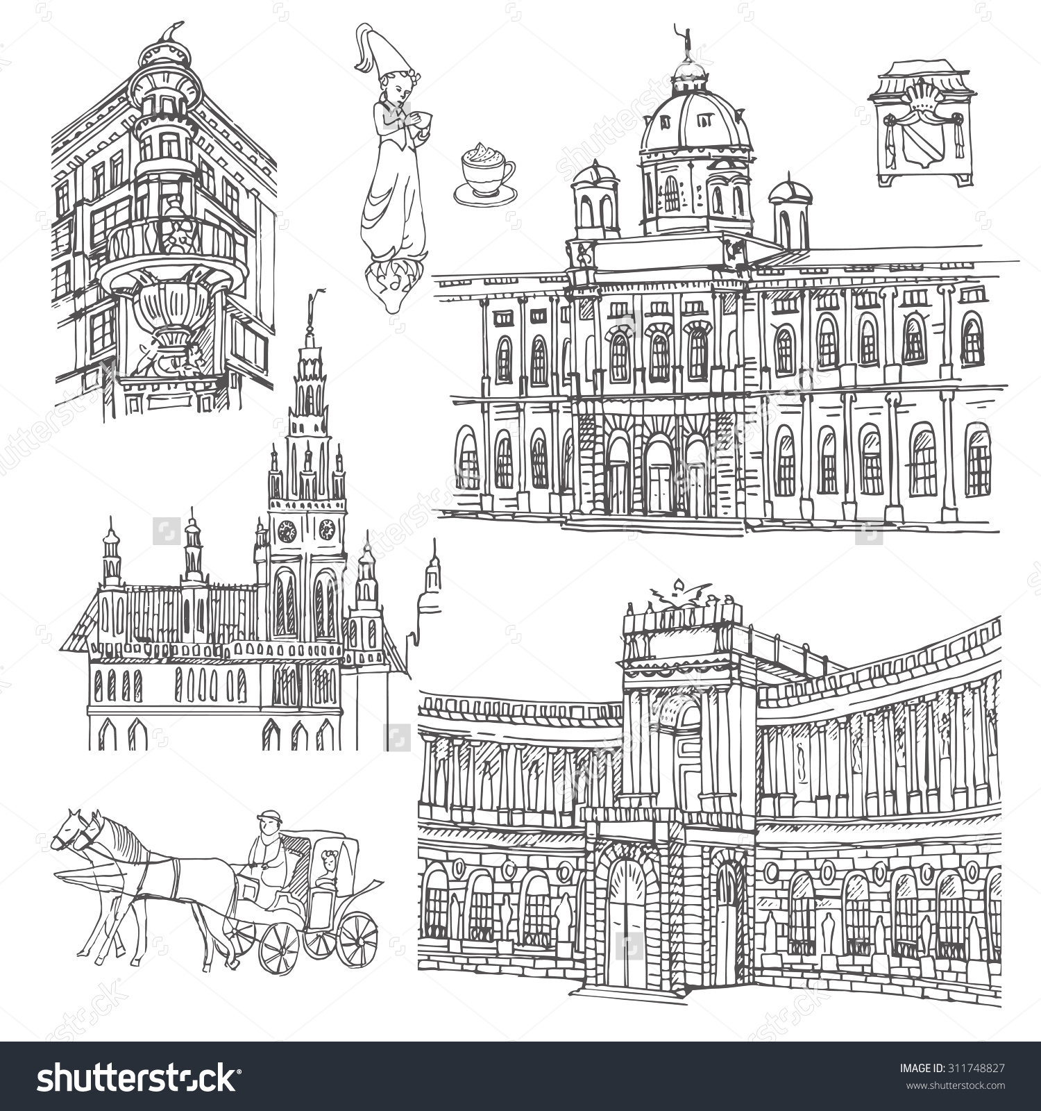 Vienna Vector Sketch Old Town Hand Stock Vector 311748827.