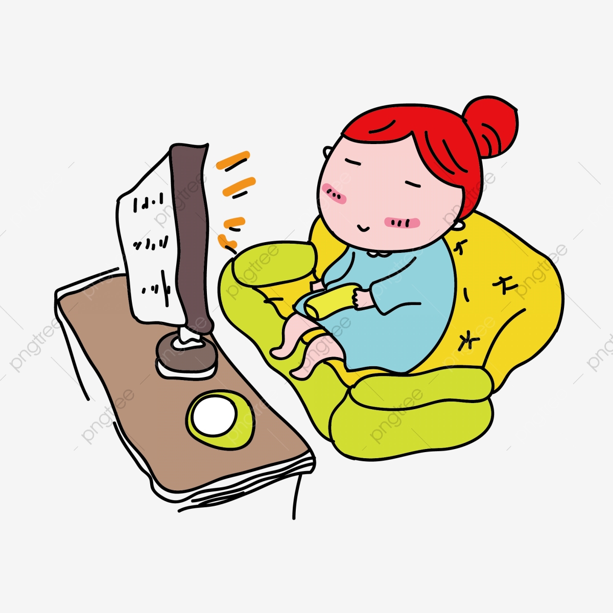 Cartoon Girl Watching Tv Is A Commercial Element, Watch Tv.