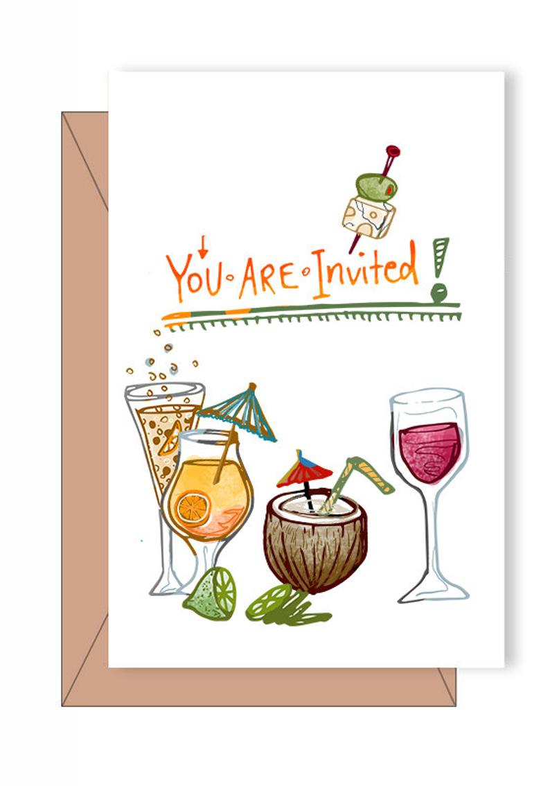 Festive cocktail party clipart commercial use, wine bar, hand drawn drinks,  mai tai, champagne, alcohol doodles clip art, instant download.