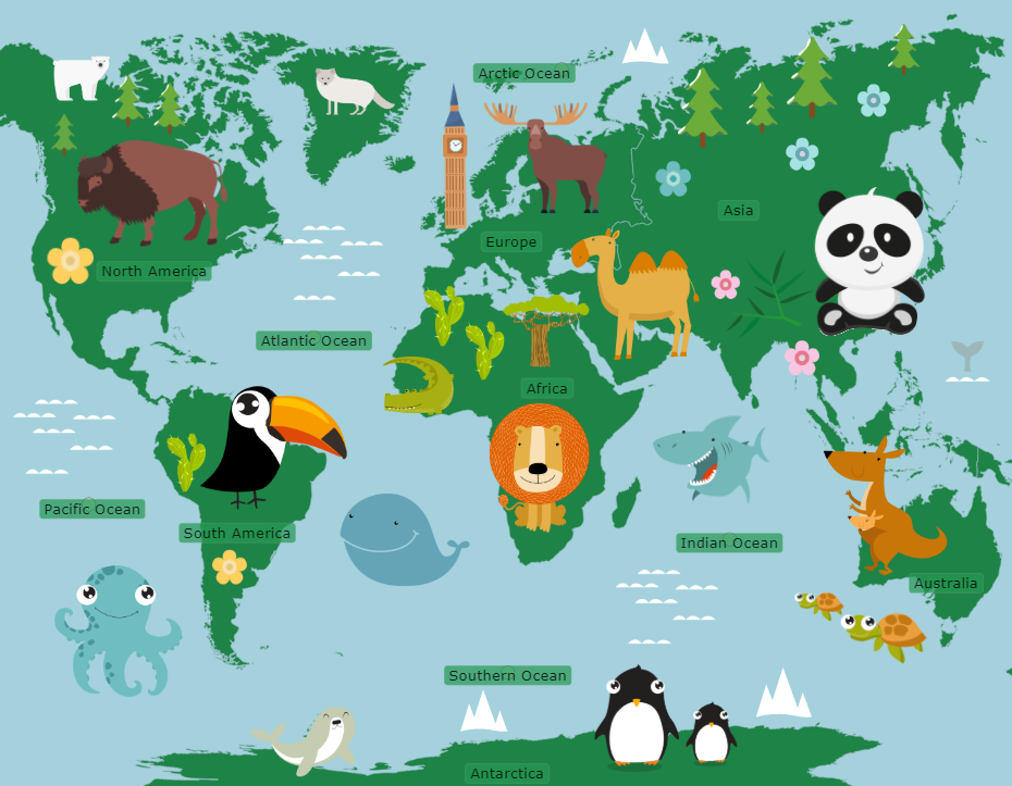 World: Continents and Oceans (Cartoon Version).