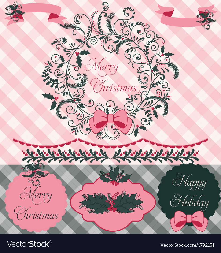 Christmas Wreath Clipart and Paper Set.