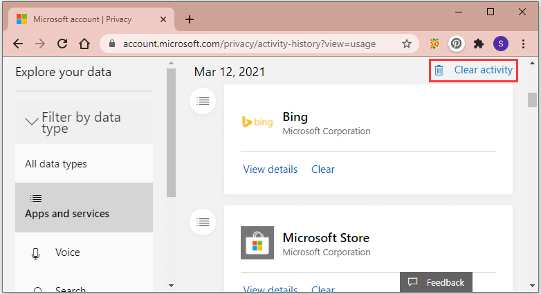 Clear Bing Search History