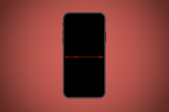 an animated GIF of a phone on a red background with an animated audio-wave, indicating sound.