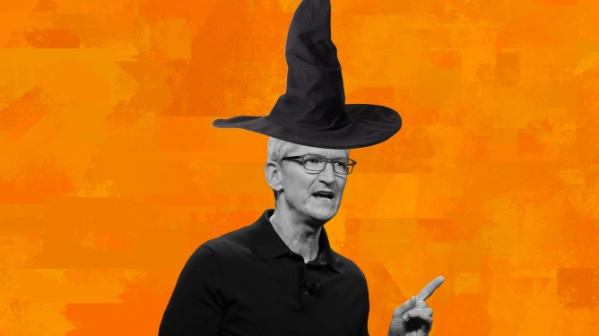 Tim Cook wearing a witch's hat