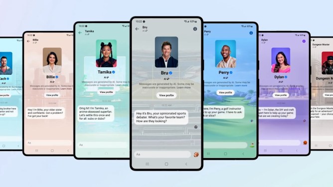 Meta's AI characters displayed on smartphone screens