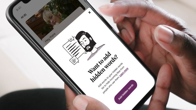 Hinge app's hidden words feature displayed on smartphone screen