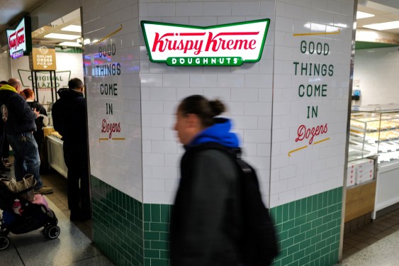 A Krispy Kreme doughnut shop is seen in a hall of Penn Station in the Manhattan borough of New York on April 1, 2024.