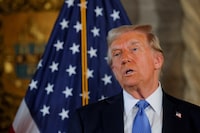 FILE PHOTO: U.S. President-elect Donald Trump delivers remarks at Mar-a-Lago in Palm Beach, Florida, U.S., December 16, 2024. REUTERS/Brian Snyder/File Photo