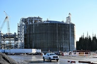 A 225,000-m3 storage tank, one of the largest in the world, is seen at LNG Canada's liquified natural gas facility in Kitimat, British Columbia, Canada November 19, 2024.  REUTERS/Jennifer Gauthier REFILE - CLARIFYING DETAILS ABOUT THE TANK'S STATUS AMONG THE LARGEST TANKS IN THE WORLD