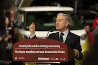 MP Francois-Philippe Champagne speaks during a news conference to announce the construction of an electric vehicle battery production plant by Volkswagen Group’s battery company PowerCo SE in St. Thomas, Ontario Friday, April 21, 2023. THE CANADIAN PRESS/Tara Walton