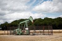 FILE PHOTO: A pumpjack operates at the Vermilion Energy site in Trigueres, France, June 14, 2024. REUTERS/Benoit Tessier/File Photo