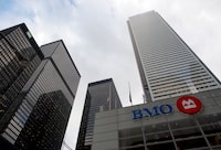 Towers of the TD Centre (L) and the Bank of Montreal Bay St. are pictured on Dec 6 2017.