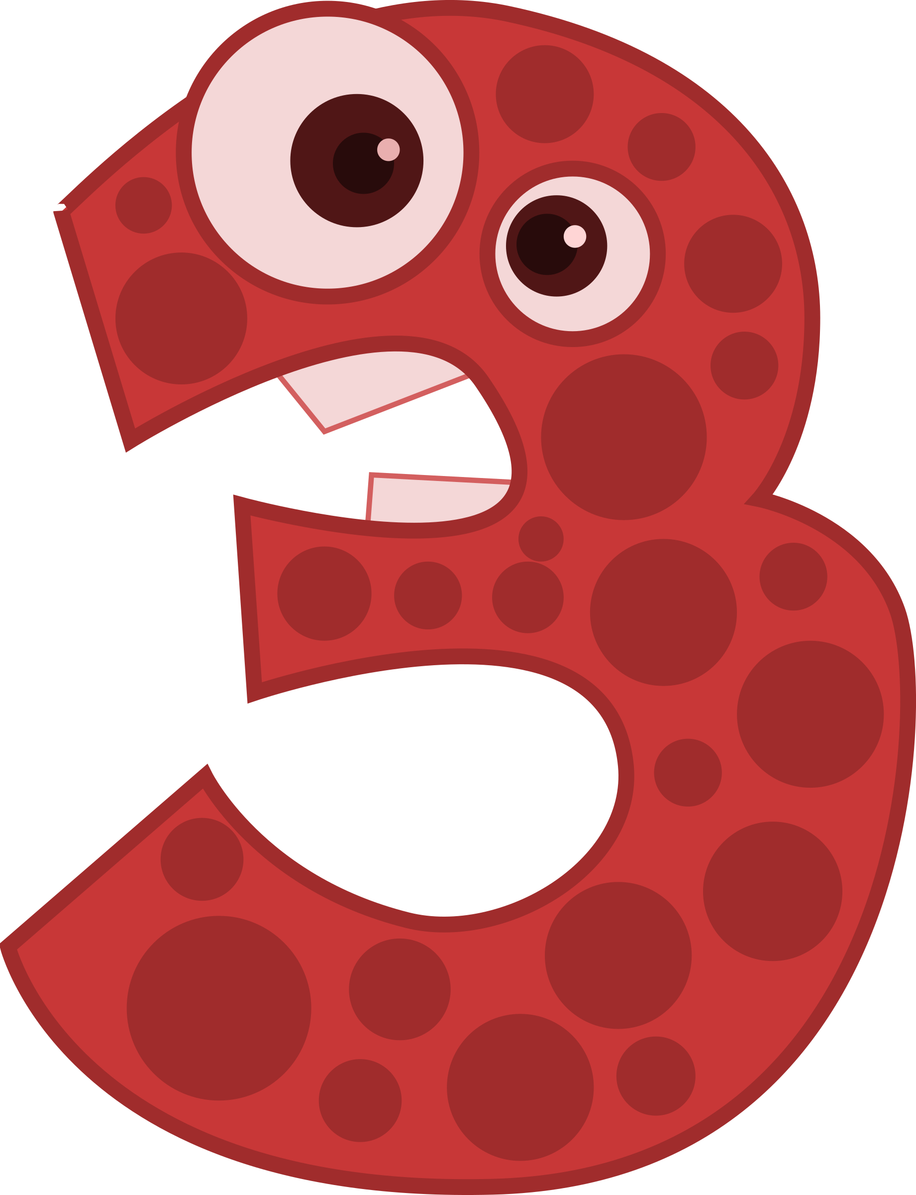 cartoon number three, playful red numeral, fun character design, educational graphics, 3 Number PNG