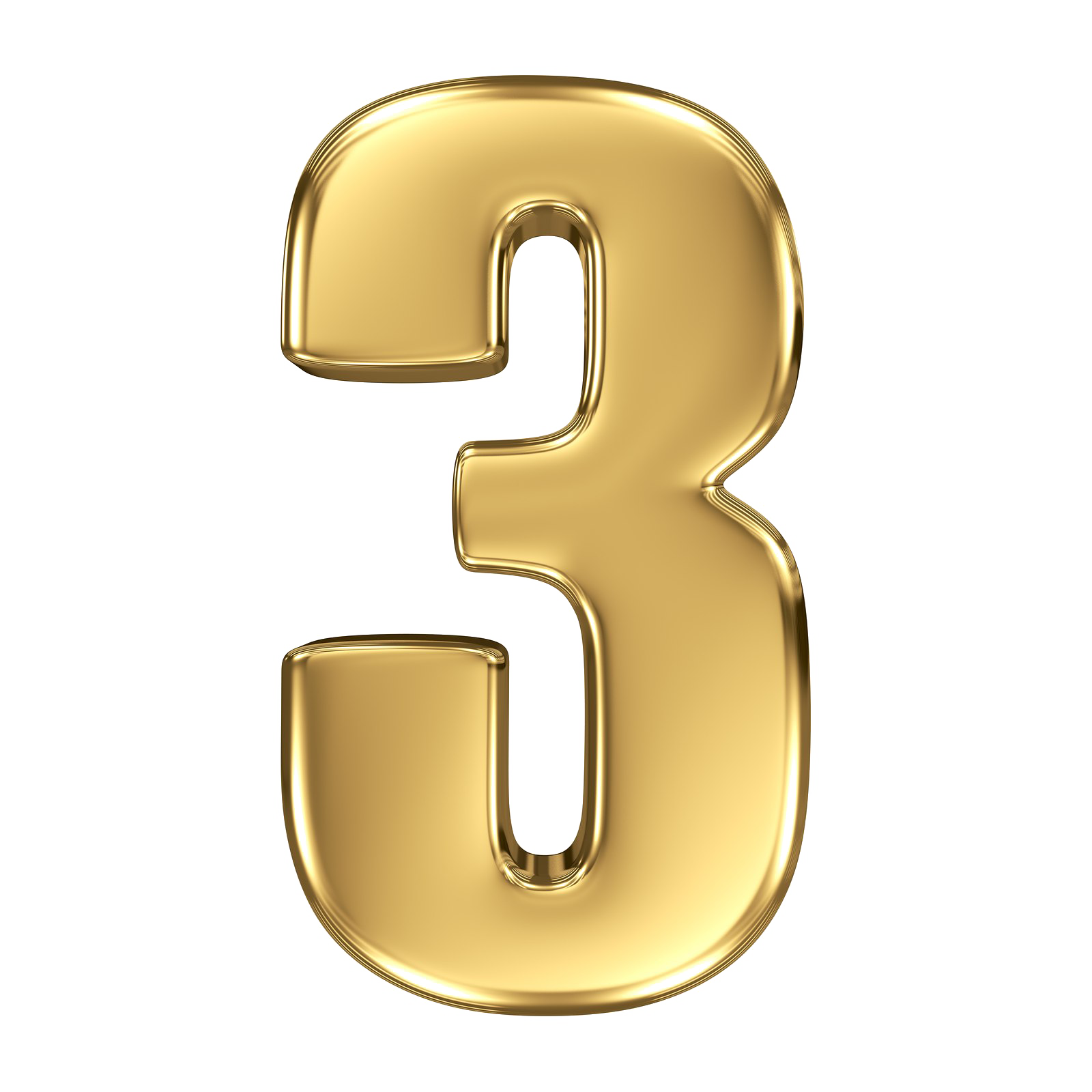 golden number three, 3D numeral three, metallic digit three, shiny number three, 3 Number PNG