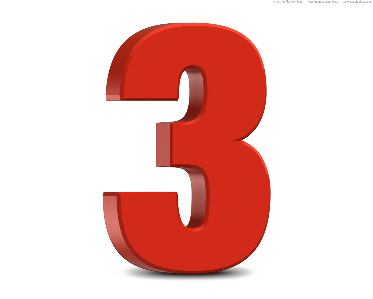 red number three, 3D numeral, counting symbol, vibrant digit, 3 Number PNG