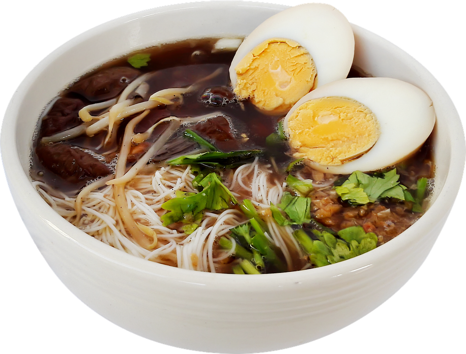 noodle soup, savory broth, boiled eggs, fresh herbs, Asian cuisine, traditional dish, comfort food, culinary delight, Noodles PNG