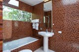 The tiled bathroom.