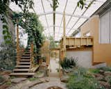 On the left, stairs over the sauna lead up to an elevated lookout on the right. Beneath it is the bathhouse. 