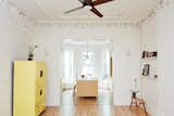 A view through to the kitchen from the parlor floor's living and dining area.