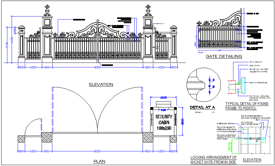 Cad Plan And Elevation Of Entrance Gate Autocad File - vrogue.co