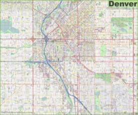 Large detailed street map of Denver