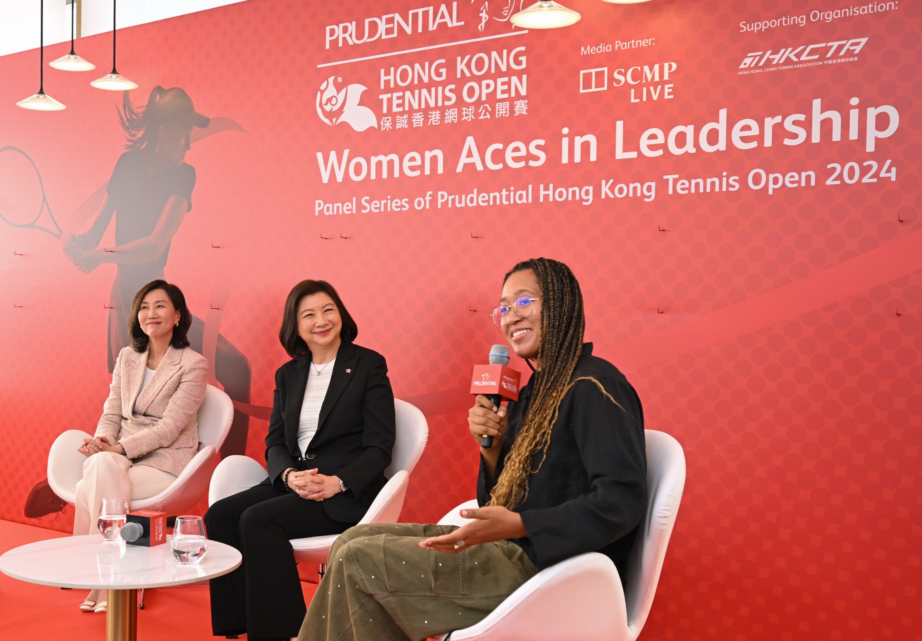 The Women Aces in Leadership event included a panel discussion on mentorship and mental resilience that featured (from left) Mary Huen of Standard Chartered Bank, Lilian Ng of Prudential Group and four-time tennis Grand Slam champion Naomi Osaka.