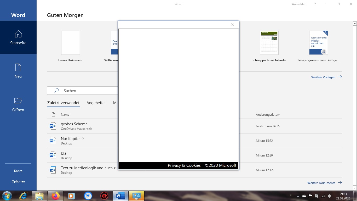 Anmeldefenster von Word bleibt leer