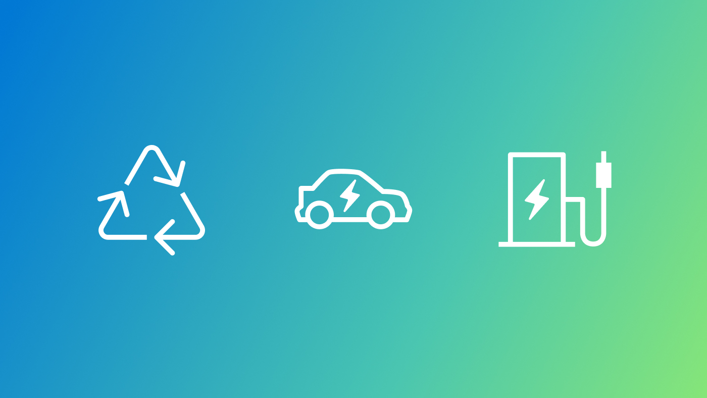 MSRA - Nissan | data driven model improves accuracy in predicting ev battery degradation | graphic with white icons symbolizing renewable electric energy on a blue and green gradient background