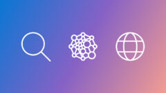 Three icons that represent (left to right) search, GraphRAG, and the globe.