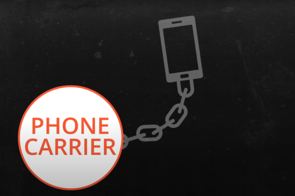 A phone carrier ball chained to a phone