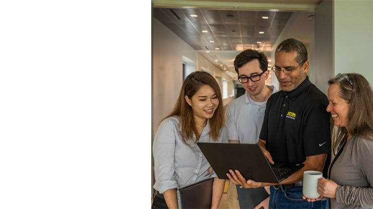 employees looking at laptop