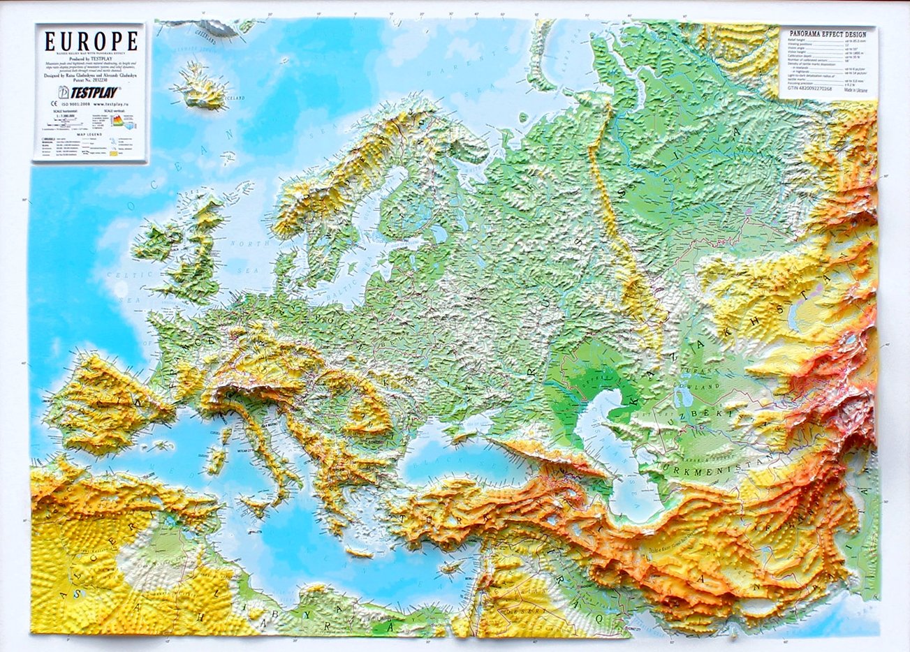 Europe Three Dimensional 3D Raised Relief Map by Testplay