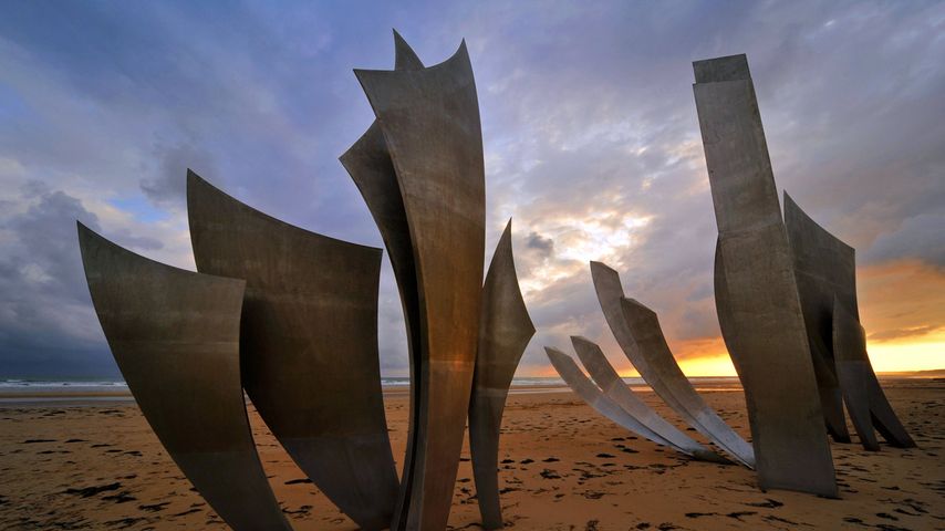 Omaha Beach monument Les Braves, on the beach at Saint-Laurent-sur-Mer, Normandy, France