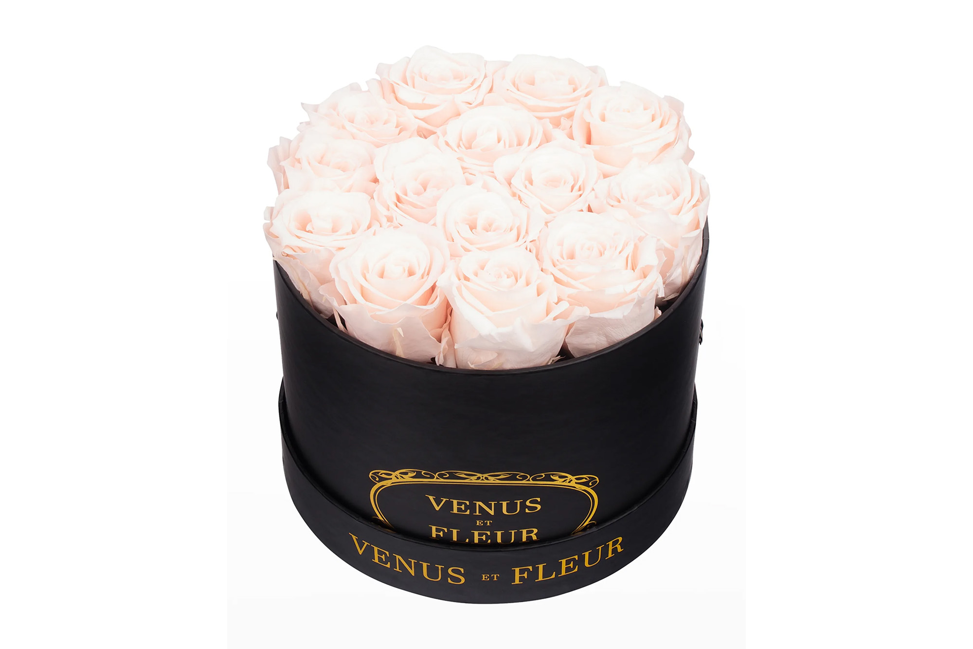 A box of pale pink roses