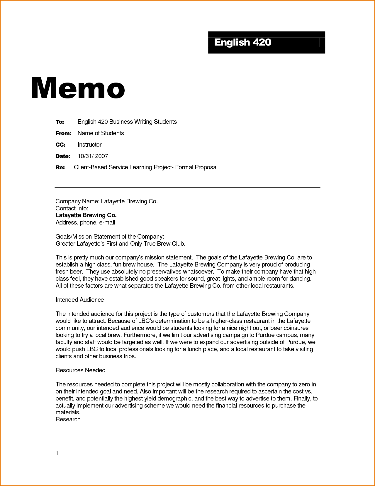 How is a business memo format written?