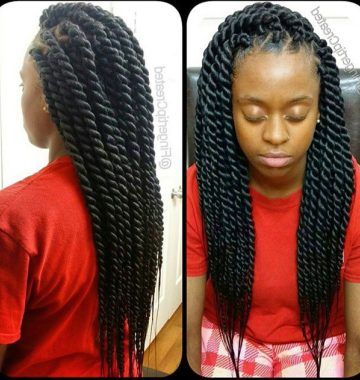 Black Layered Senegalese Twists Pony Hairstyles