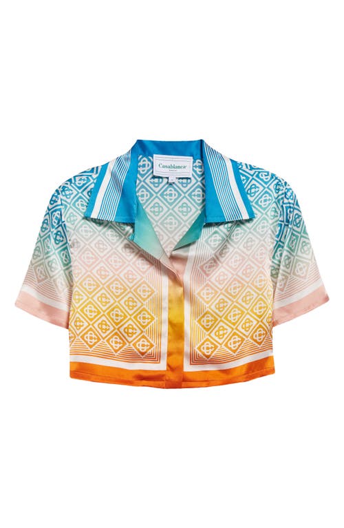 Shop Casablanca Gradient Monogram Silk Crop Camp Shirt In Diamond Monogram Degrade